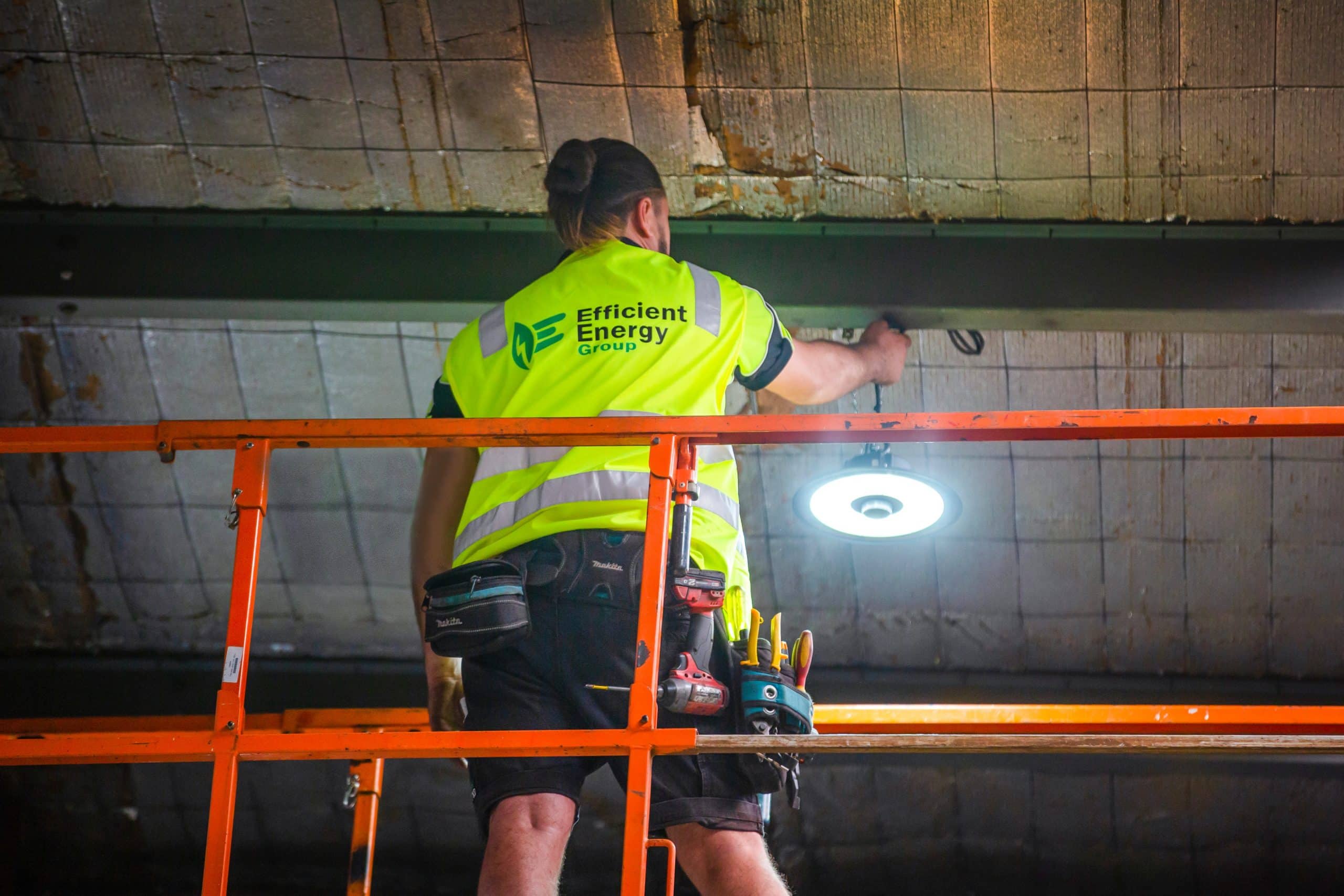 LED High Bay Installation in a Warehouse which is located in Sydney by a Licenced electrician